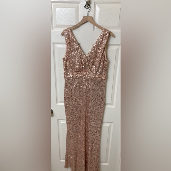 Badgley Mischka Rose Gold Sequins Floor Length Dress Gown 12 Pageant Prom Formal - Picture 13 of 13